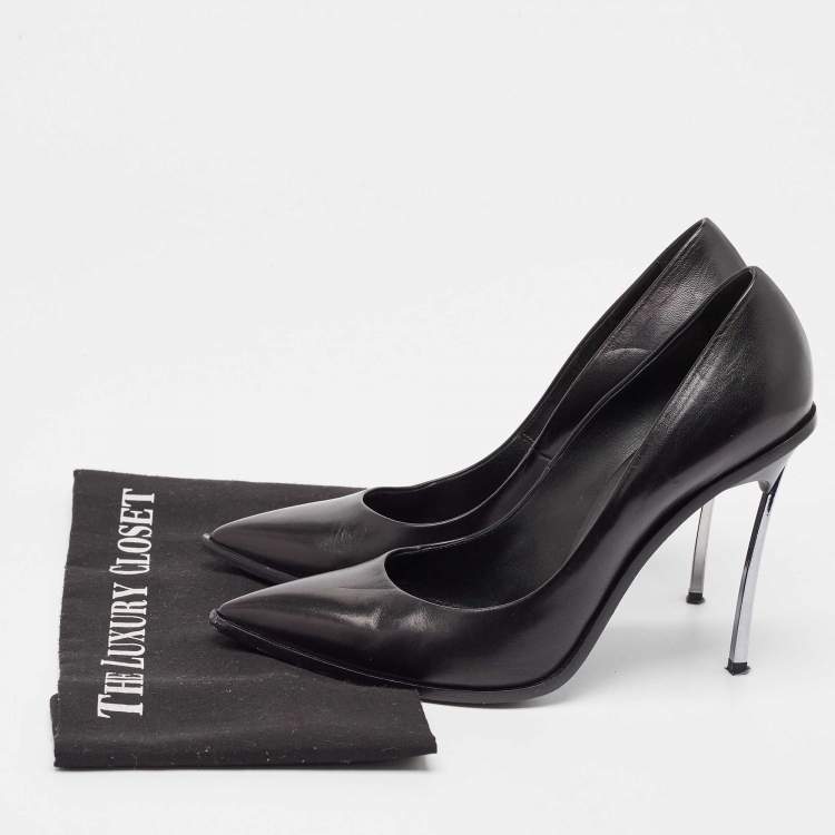 Pre Owned Casadei Black Leather Pointed Toe Pumps Size 41