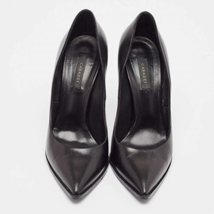 Pre Owned Casadei Black Leather Pointed Toe Pumps Size 41