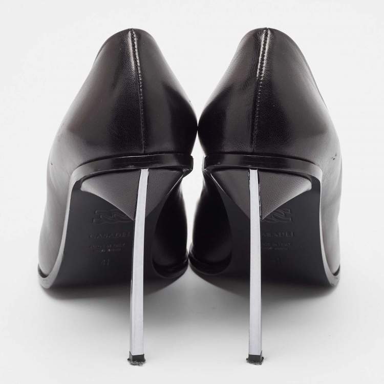 Pre Owned Casadei Black Leather Pointed Toe Pumps Size 41