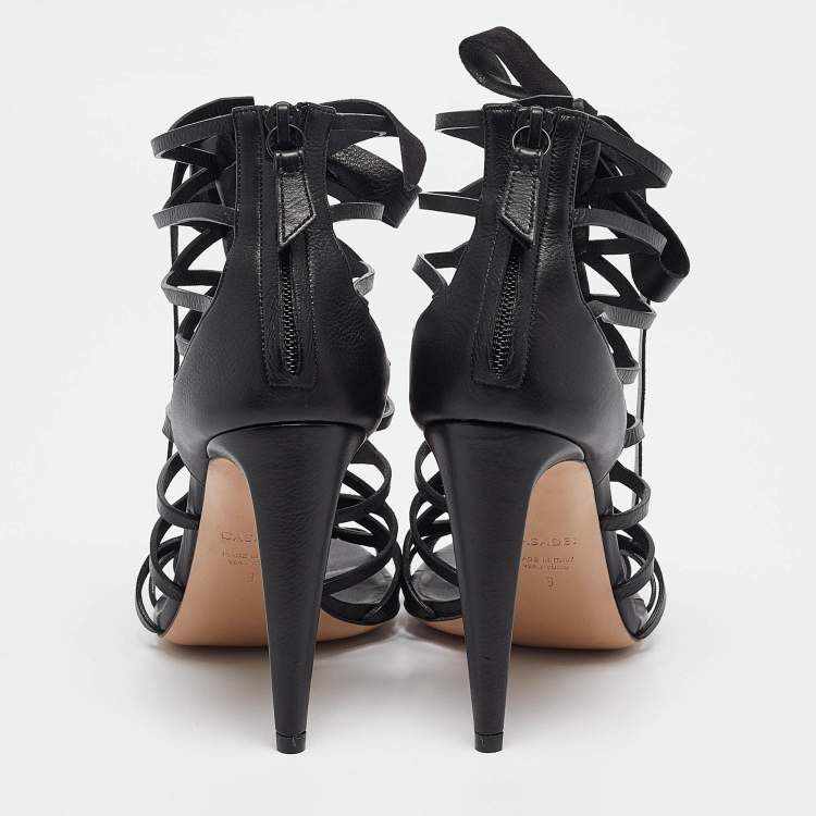 Pre Owned Casadei Black Leather Gladiator Slide Sandals Size 39