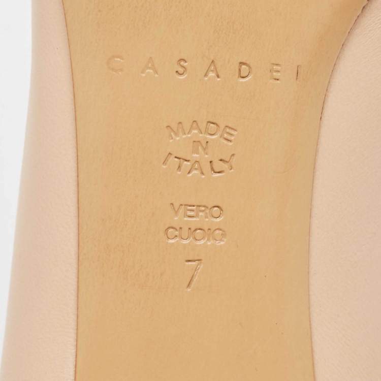 Pre Owned Casadei Beige Leather Block Heel Pumps Size 37
