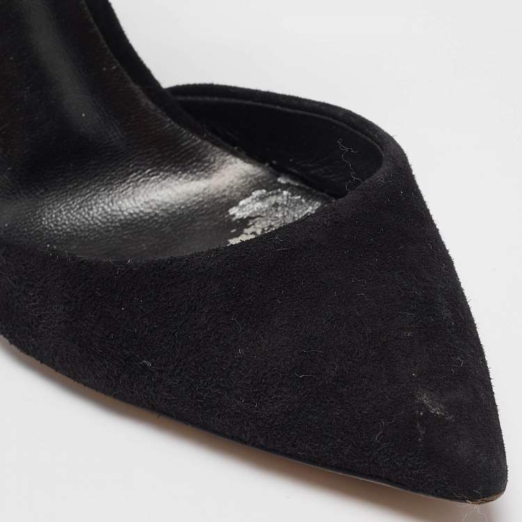 Pre Owned Casadei Black Suede Crystal Embellished Ankle Strap Pumps Size 37