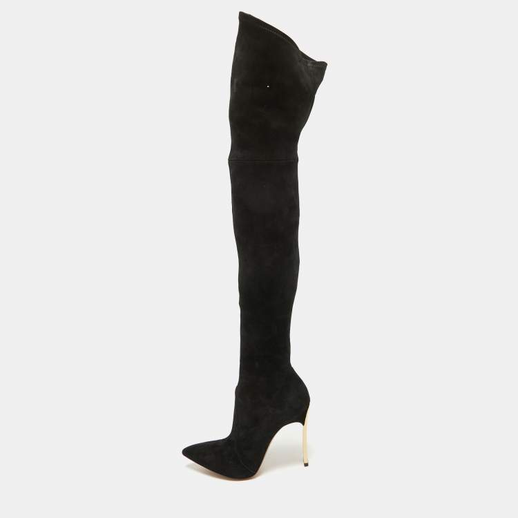 Pre Owned Casadei Black Suede Over The Knee Length Boots Size 37.5