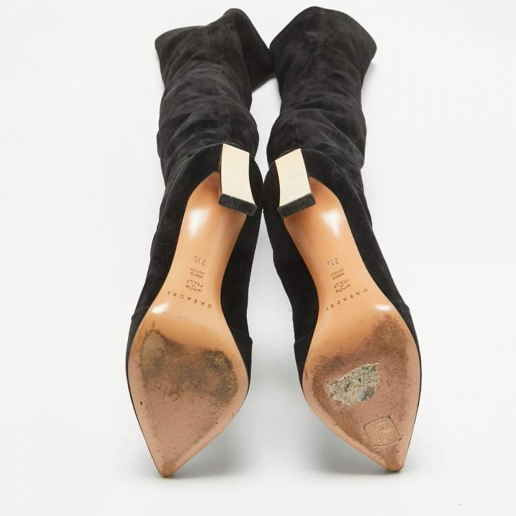 Pre Owned Casadei Black Suede Over The Knee Length Boots Size 37.5