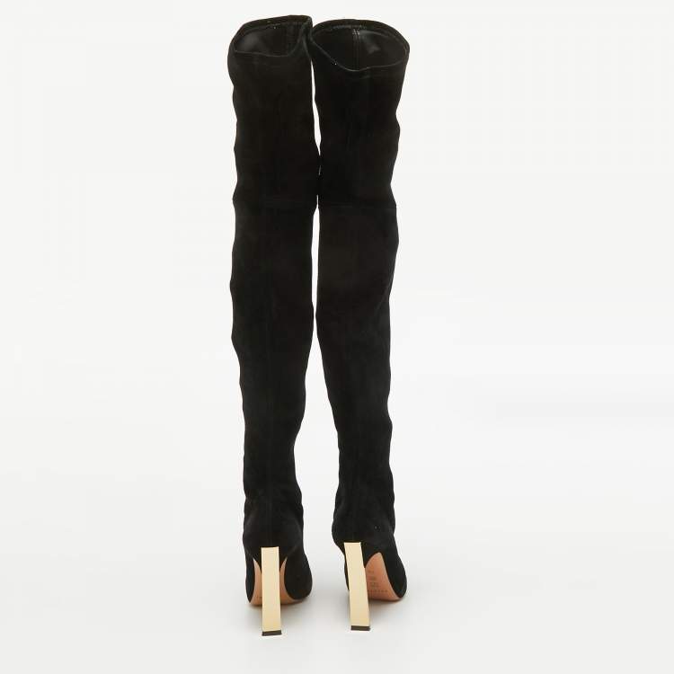 Pre Owned Casadei Black Suede Over The Knee Length Boots Size 37.5