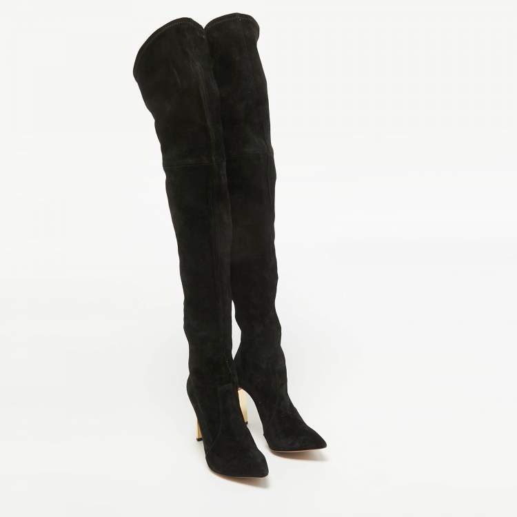 Pre Owned Casadei Black Suede Over The Knee Length Boots Size 37.5