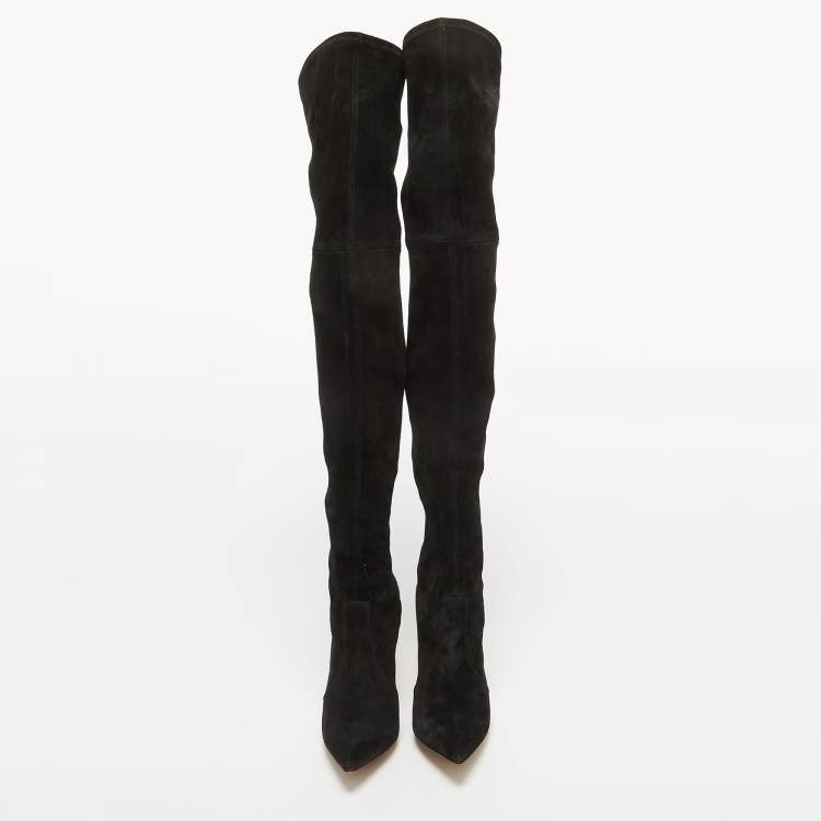 Pre Owned Casadei Black Suede Over The Knee Length Boots Size 37.5