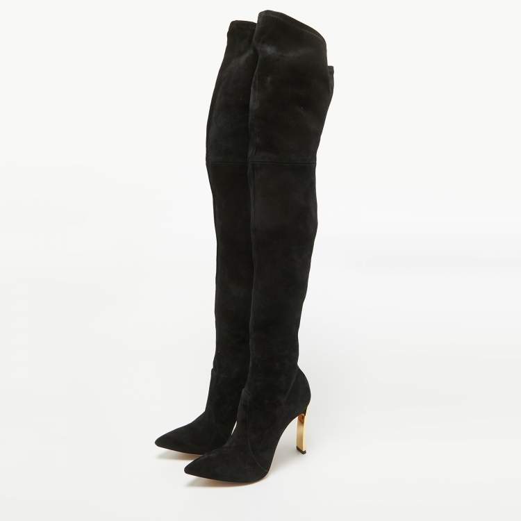 Pre Owned Casadei Black Suede Over The Knee Length Boots Size 37.5