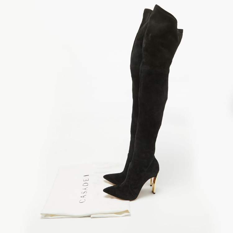 Pre Owned Casadei Black Suede Over The Knee Length Boots Size 37.5