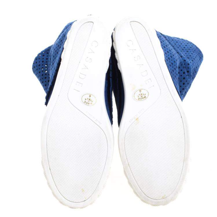Pre Owned Casadei Cobalt Blue Perforated Suede Wedge Boots Size 36