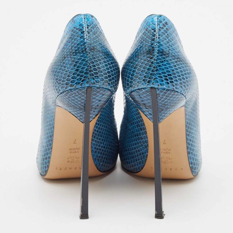Pre Owned Casadei Blue/Black Python Leather Pointed Pumps Size 37