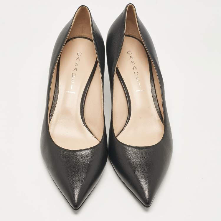 Pre Owned Casadei Black Leather Pointed Toe Pumps Size 41