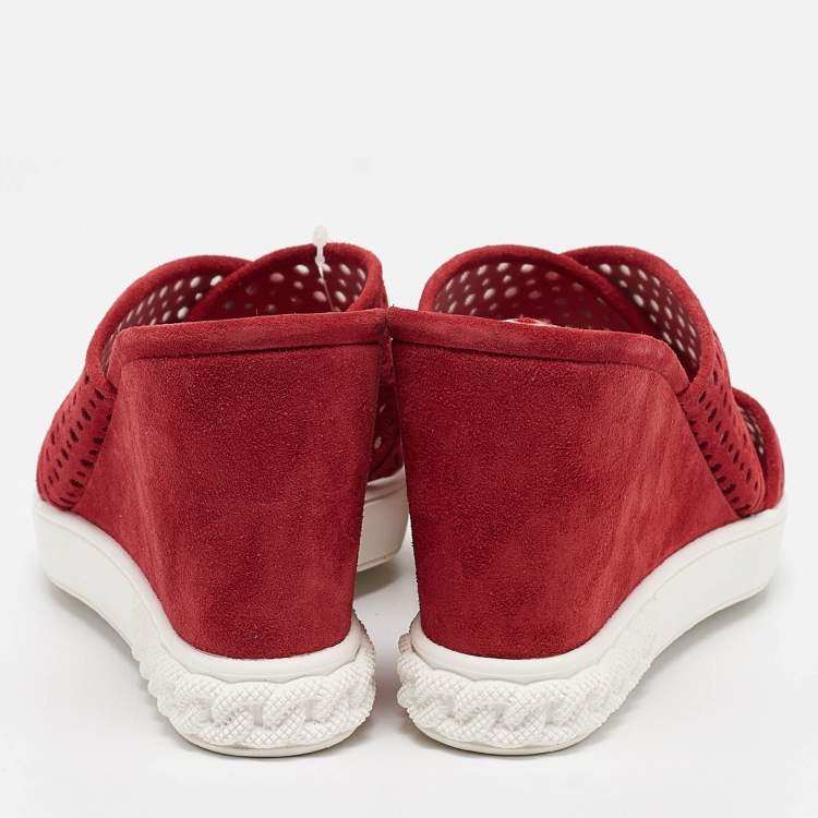 Pre Owned Casadei Red Suede Wedge Sandals Size 39