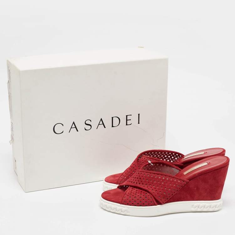 Pre Owned Casadei Red Suede Wedge Sandals Size 39