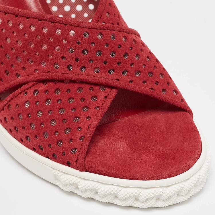 Pre Owned Casadei Red Suede Wedge Sandals Size 39