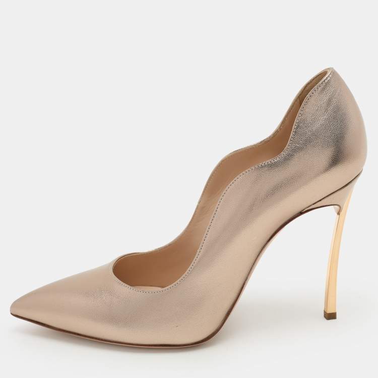 Pre Owned Casadei Metallic Rose Gold Leather Pointed Toe Pumps Size 38