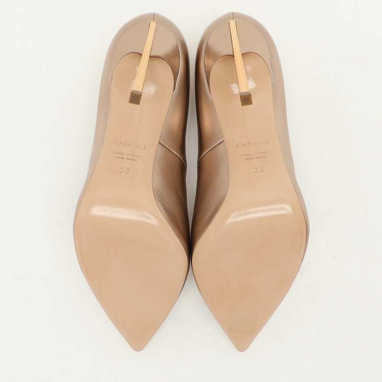 Pre Owned Casadei Metallic Rose Gold Leather Pointed Toe Pumps Size 38