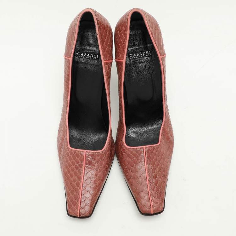 Pre Owned Casadei Pink Python Pointed Toe Pumps Size 37