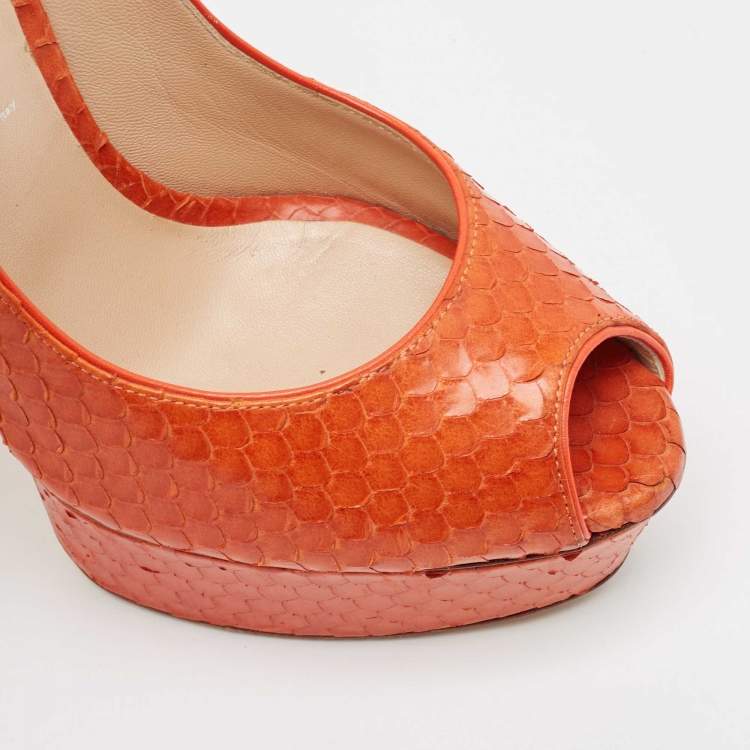Pre Owned Casadei Orange Python Leather Peep Toe Pumps Size 38