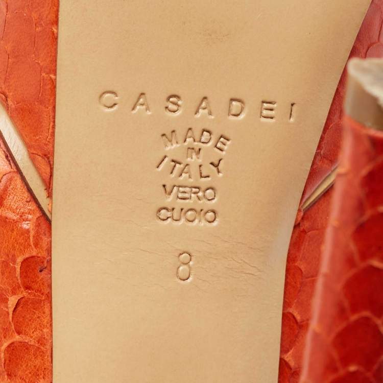 Pre Owned Casadei Orange Python Leather Peep Toe Pumps Size 38