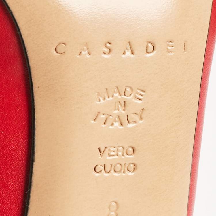Pre Owned Casadei Red Leather and Suede Pointed Toe Pumps Size 38