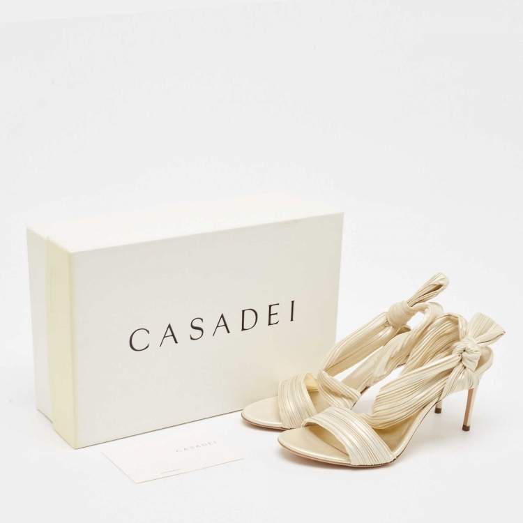 Pre Owned Casadei Cream Fabric Ankle Strap Sandals Size 38.5