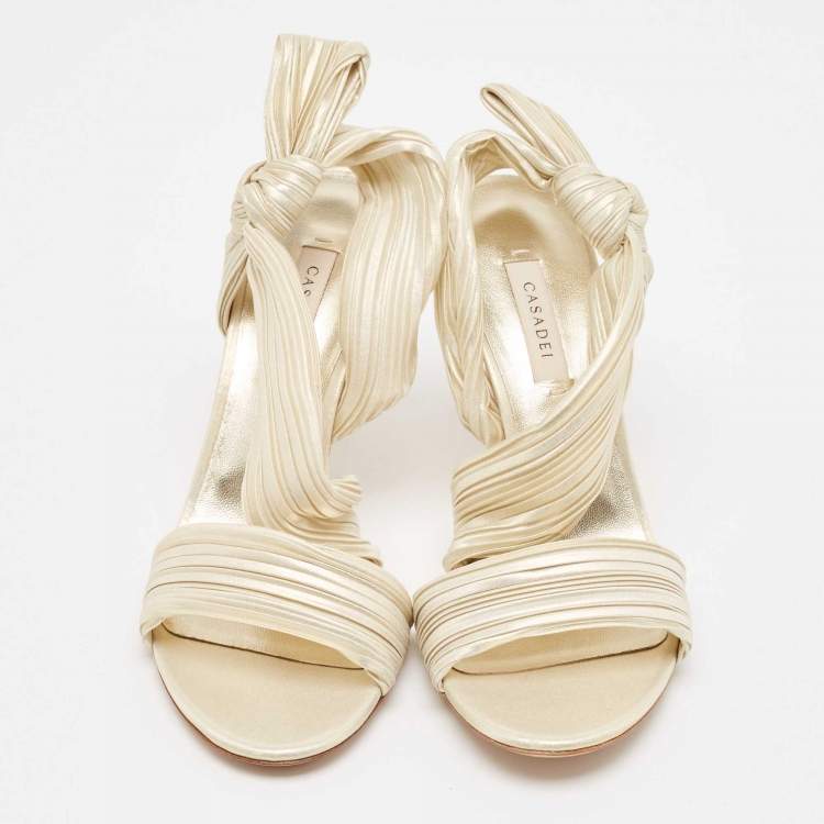 Pre Owned Casadei Cream Fabric Ankle Strap Sandals Size 38.5