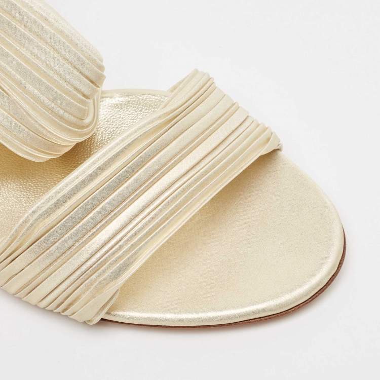 Pre Owned Casadei Cream Fabric Ankle Strap Sandals Size 38.5