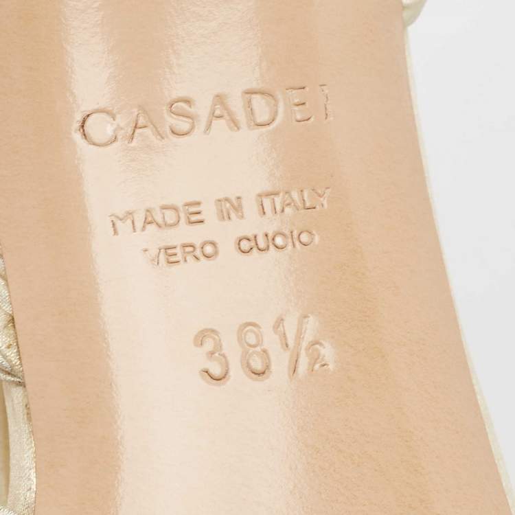 Pre Owned Casadei Cream Fabric Ankle Strap Sandals Size 38.5