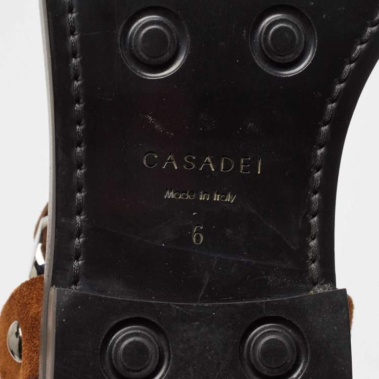 Pre Owned Casadei Brown Suede Chain Detail Knee Length Boots Size 36
