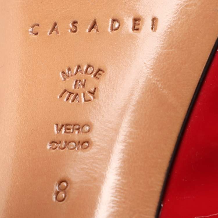Pre Owned Casadei Red Patent Leather Slingback Platform Pumps Size 38