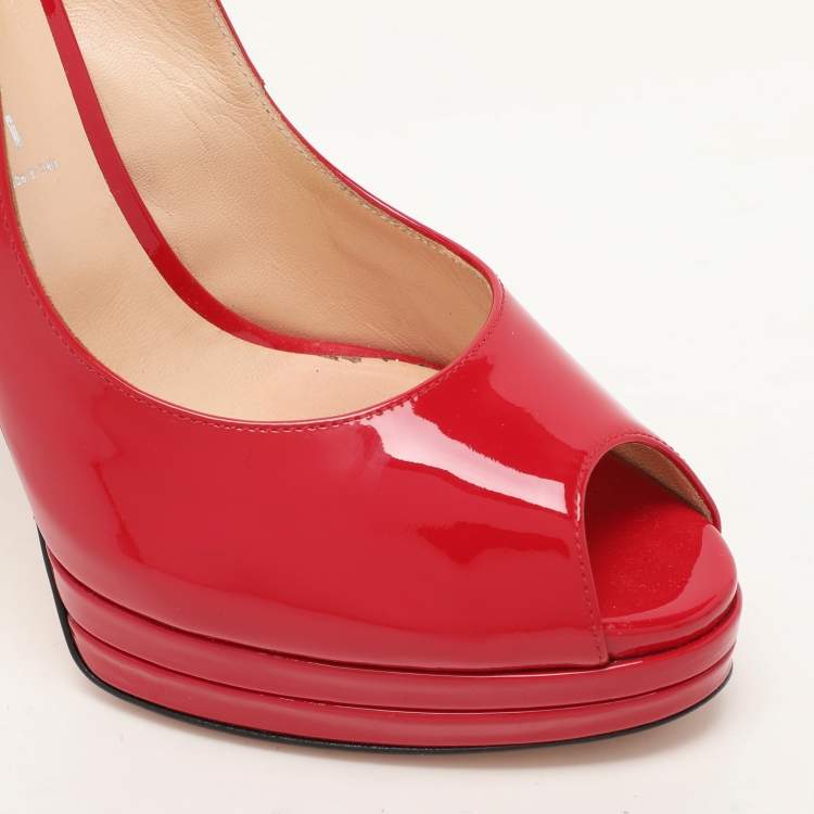 Pre Owned Casadei Red Patent Leather Slingback Platform Pumps Size 38