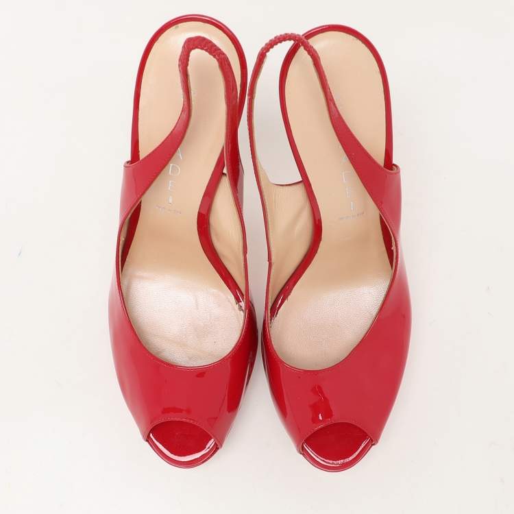 Pre Owned Casadei Red Patent Leather Slingback Platform Pumps Size 38