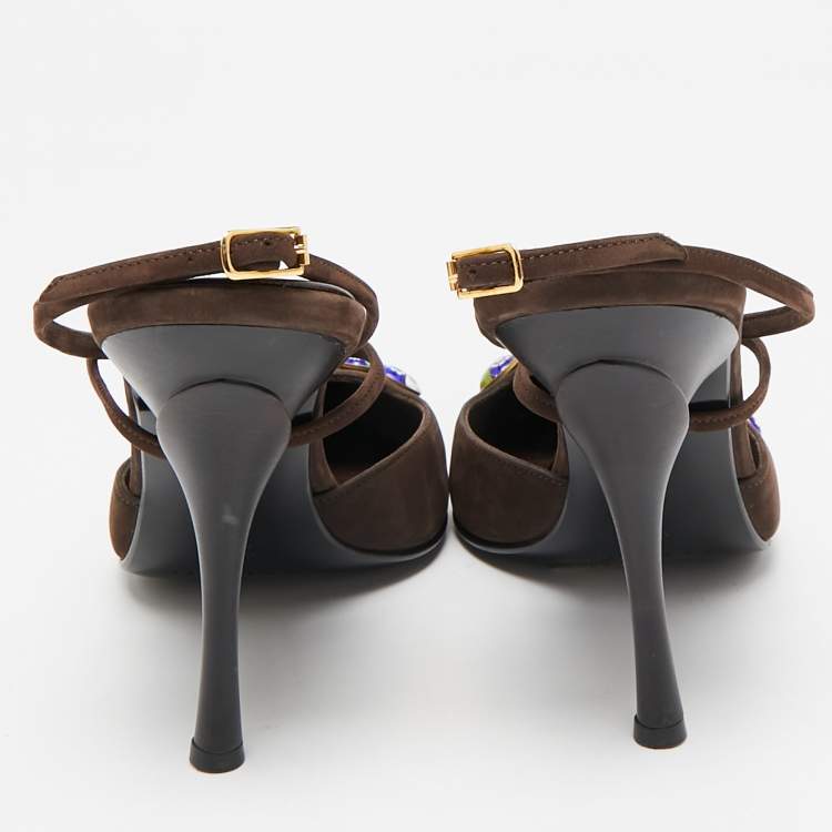 Pre Owned Casadei Dark Brown Nubuck Leather Pointed Toe Ankle Wrap Sandals Size 38
