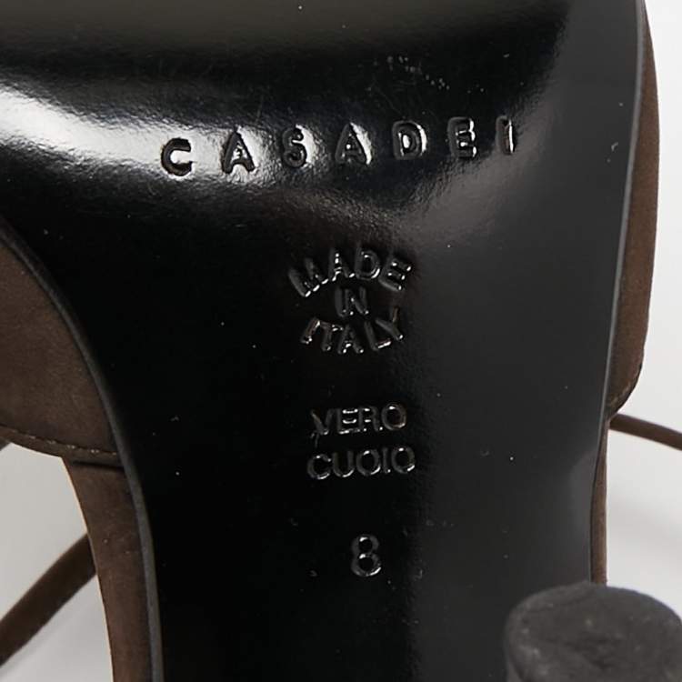 Pre Owned Casadei Dark Brown Nubuck Leather Pointed Toe Ankle Wrap Sandals Size 38