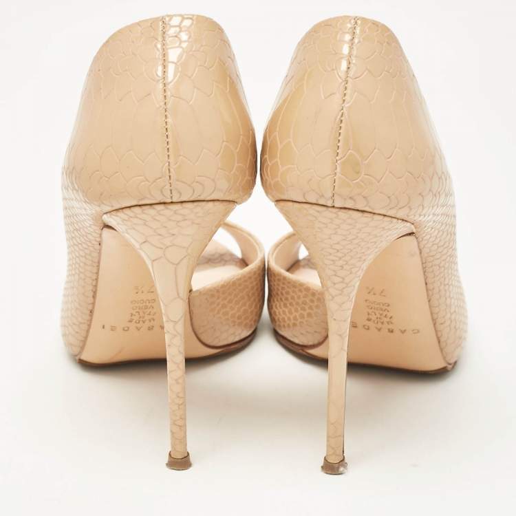 Pre Owned Casadei Beige Python Embossed Leather D'orsay Pumps Size 37.5