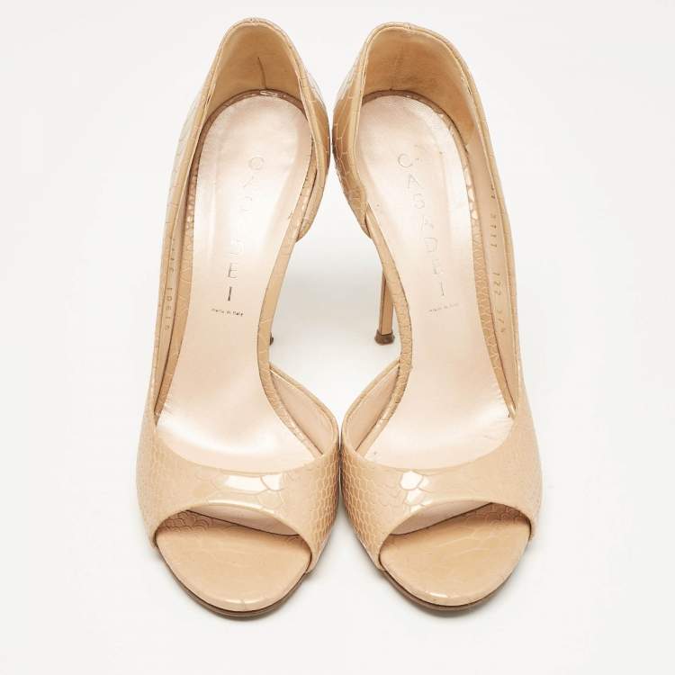 Pre Owned Casadei Beige Python Embossed Leather D'orsay Pumps Size 37.5