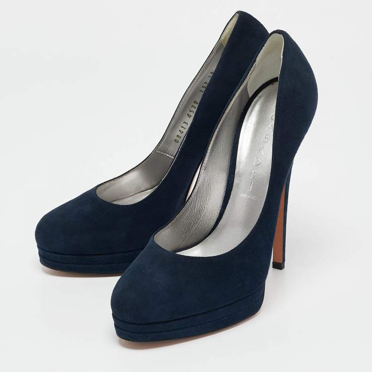 Pre Owned Casadei Navy Blue Suede Platform Pumps Size 38