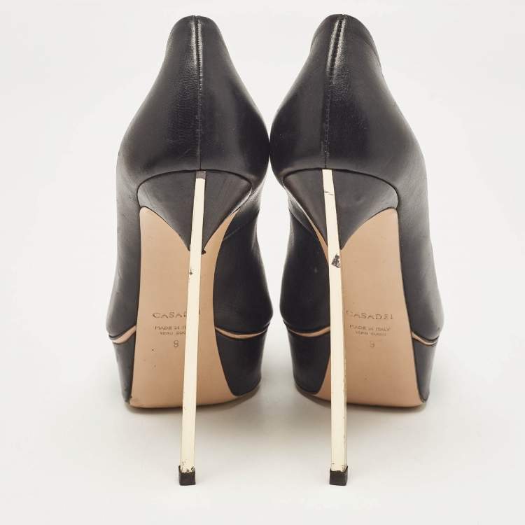 Pre Owned Casadei Black Patent Leather Peep Toe Pumps Size 39