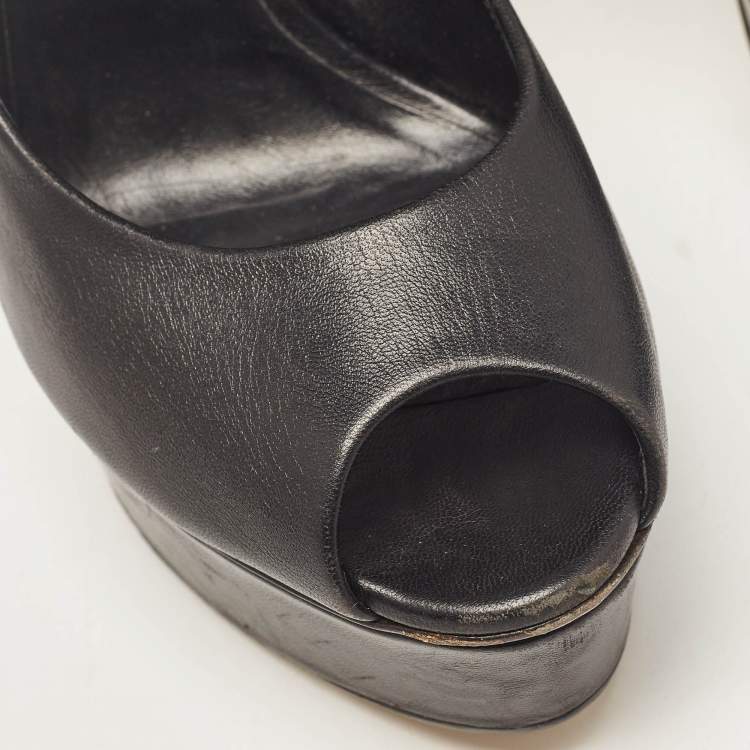 Pre Owned Casadei Black Patent Leather Peep Toe Pumps Size 39