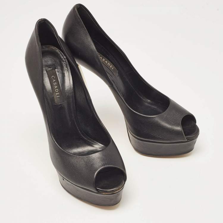 Pre Owned Casadei Black Patent Leather Peep Toe Pumps Size 39
