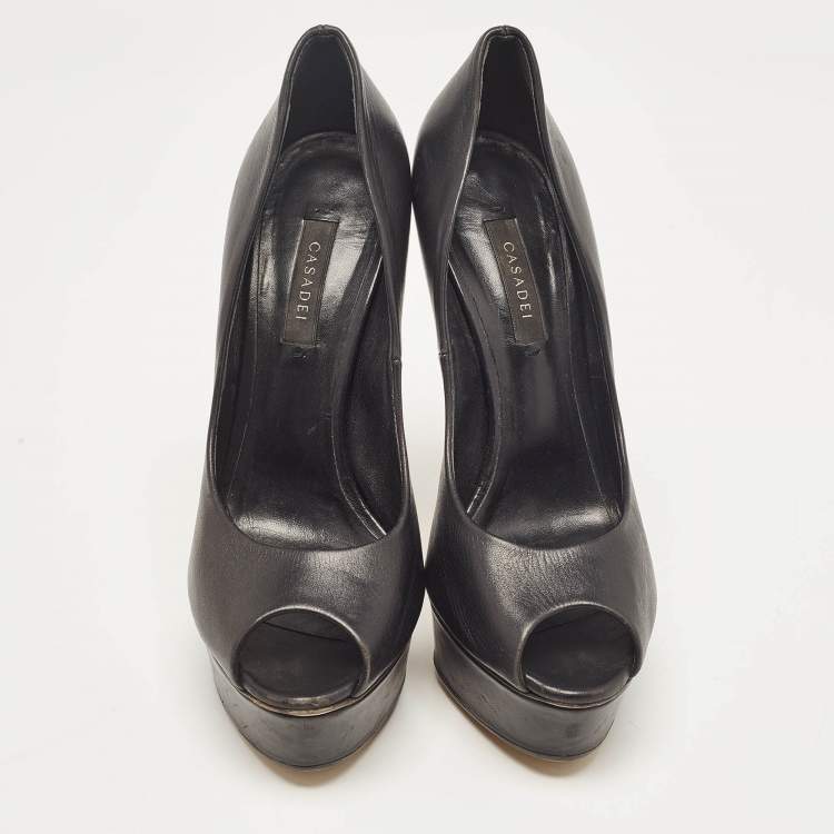 Pre Owned Casadei Black Patent Leather Peep Toe Pumps Size 39