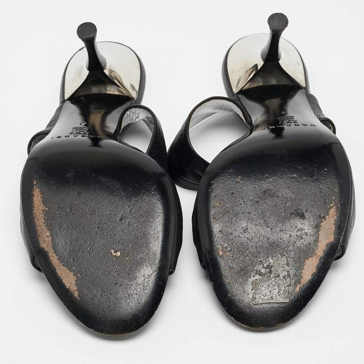 Pre Owned Casadei Black Leather Slide Sandals Size 38