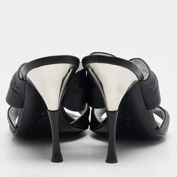 Pre Owned Casadei Black Leather Slide Sandals Size 38