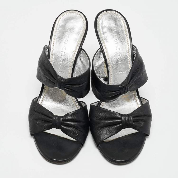 Pre Owned Casadei Black Leather Slide Sandals Size 38
