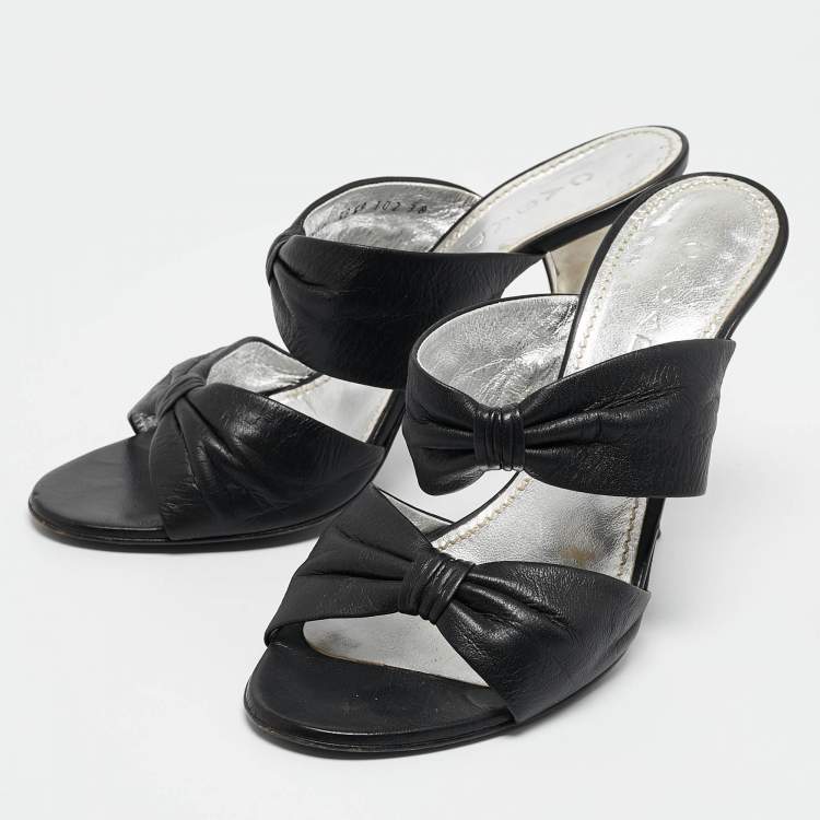 Pre Owned Casadei Black Leather Slide Sandals Size 38