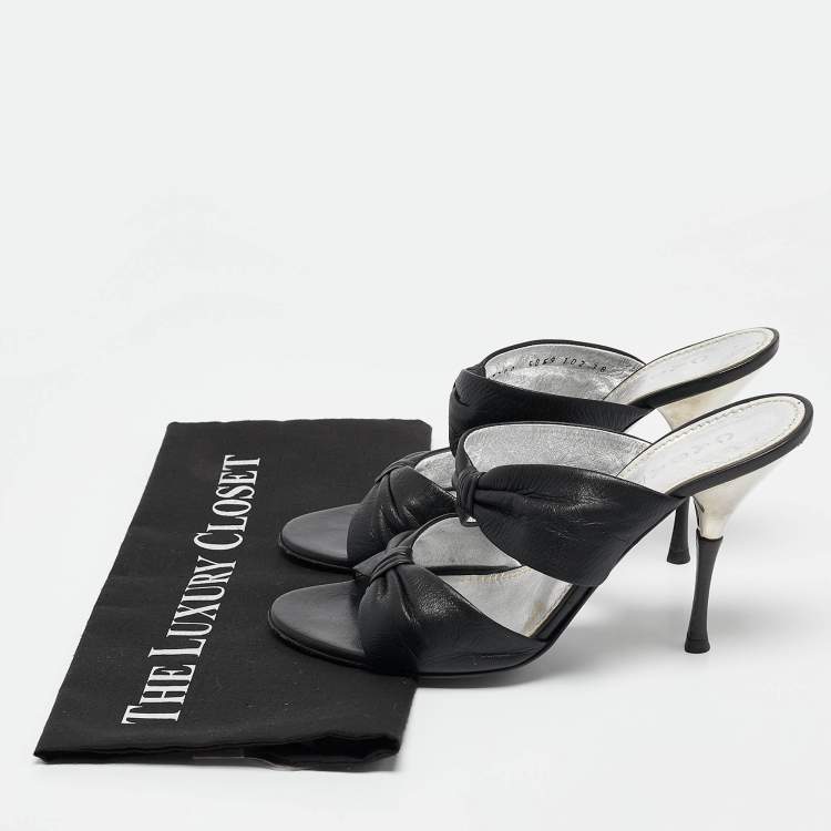 Pre Owned Casadei Black Leather Slide Sandals Size 38