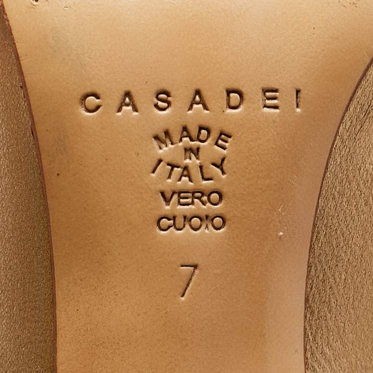 Pre Owned Casadei Gold Leather Mid Calf Boots Size 37