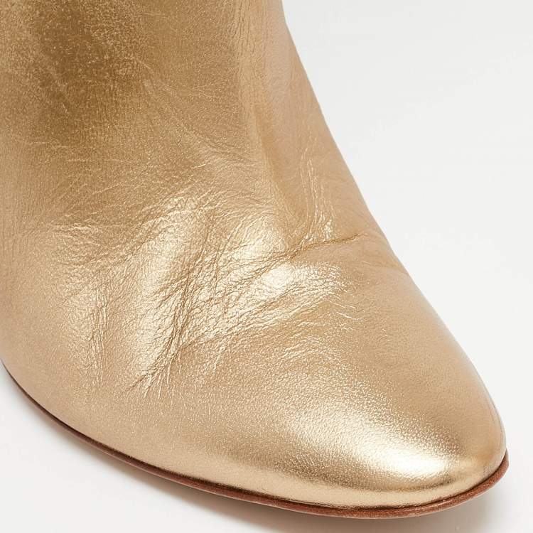 Pre Owned Casadei Gold Leather Mid Calf Boots Size 37