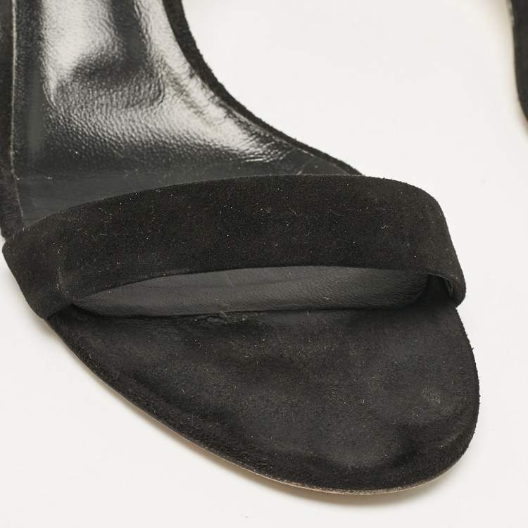 Pre Owned Casadei Black Suede Ankle Strap Block Heel  Sandals Size 39